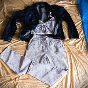 DEMIN JACKET, M. + ABERCROMBIE & FITCH SUNTOP & J. CREW ANKLE-CROPPED PANTS, 4/6